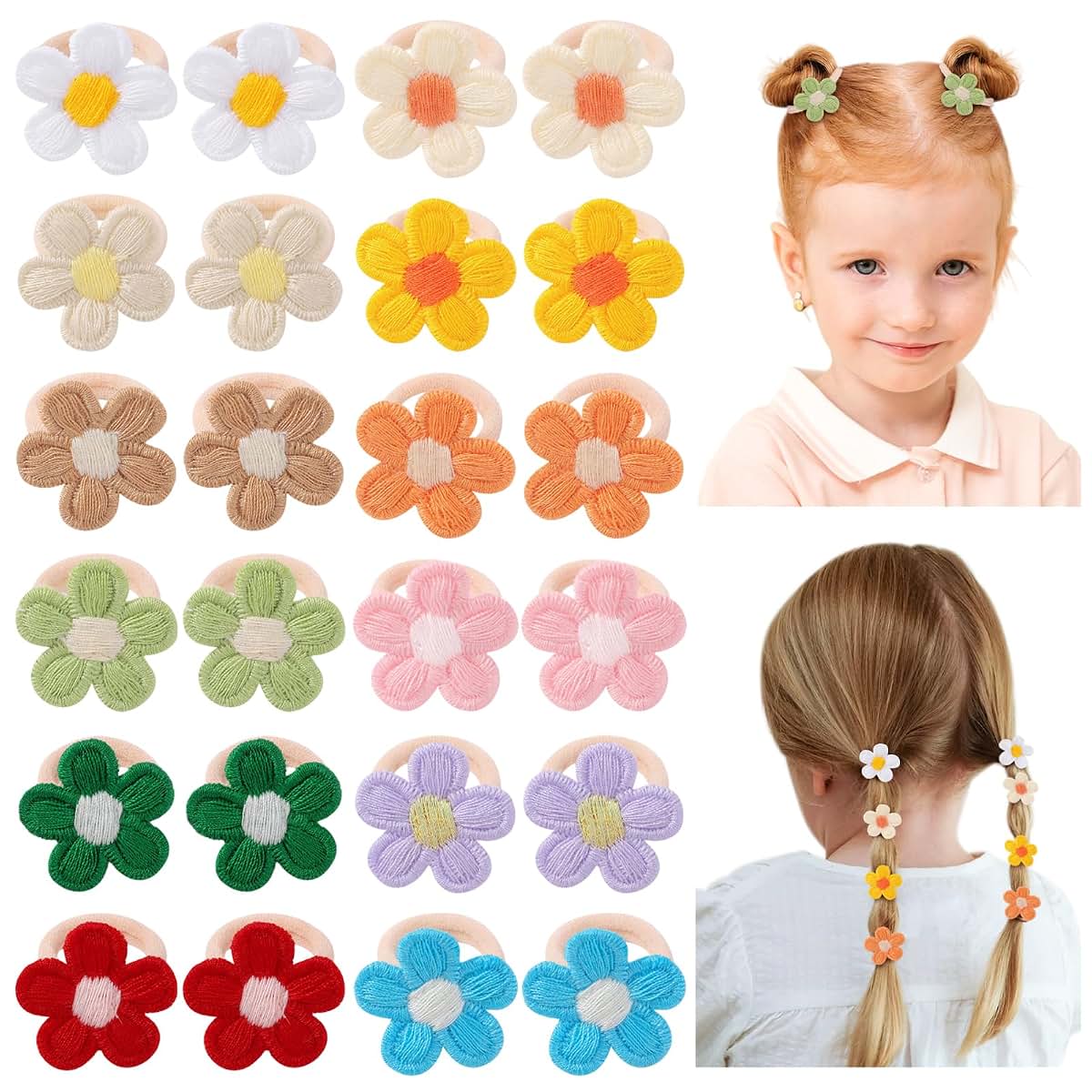 Jollybows Toddler Hair Ties Set for Girls - 24 Piece Flower Elastic Accessories
