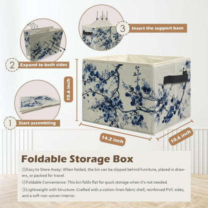 Ghoaoivo Chinoiserie Blue Floral Storage Box Bin for Clothes and Decor