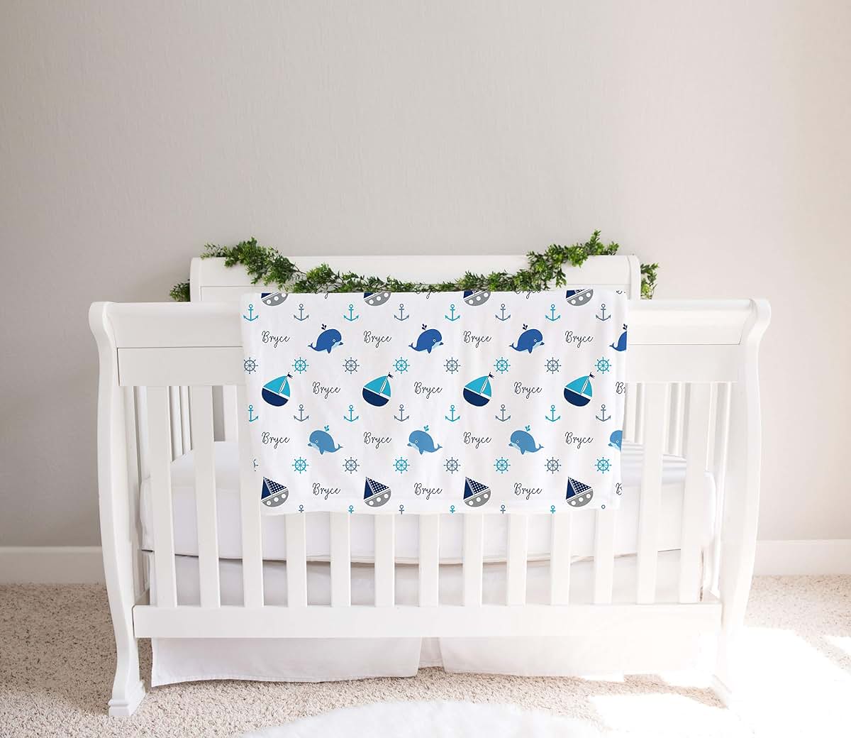 Lovable Gift Co Personalized Nautical Fleece Baby Boy Blanket, Blue Print (photo 2)