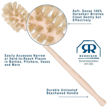 Redecker Bottle Brush with Light Horsehair Bristles and 14 Inch Beechwood Handle