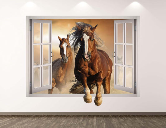 West Mountain Horses Wall Decal Art Decor 3D Window Farm Animal Sticker Mural Kids Room Custom Gift BL301 (50" W x 36"