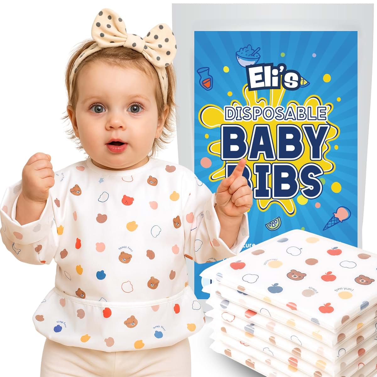 Waterproof Disposable Baby Bibs with Long Sleeves and Crumb Catcher
