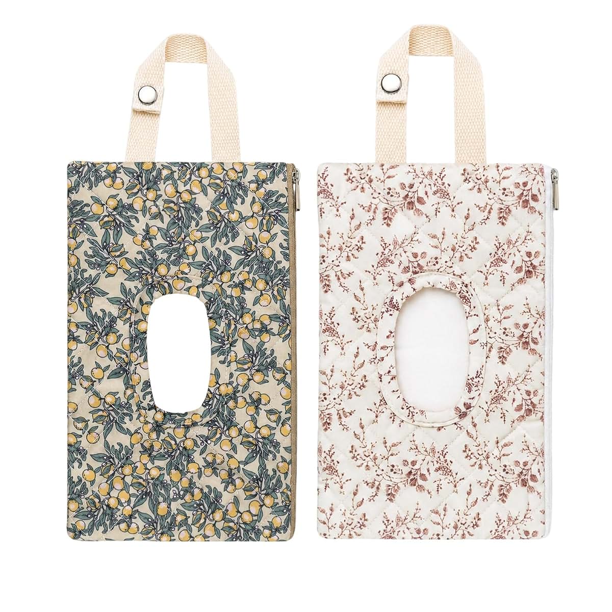 Hadnves 2 Pcs Quilted Diaper Wipes Pouch Hanging Stroller Floral Wet Bag