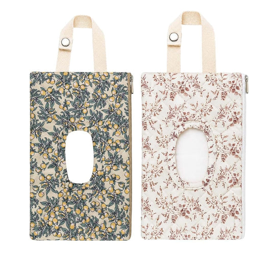 Hadnves 2 Pcs Quilted Diaper Wipes Pouch Hanging Stroller Floral Wet Bag