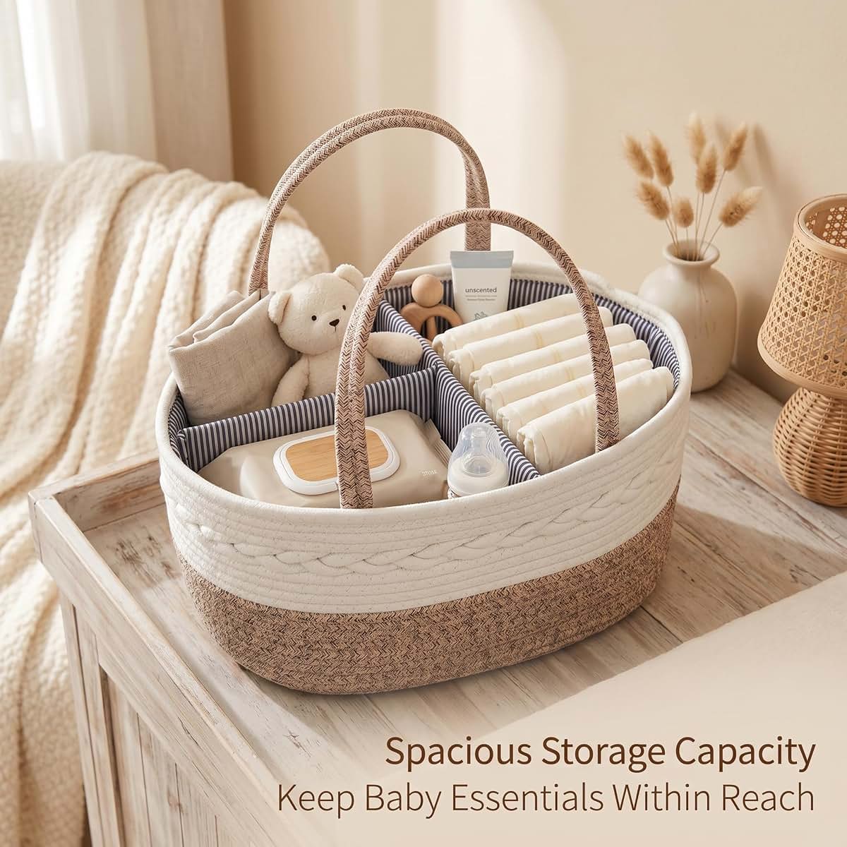 WeaveDecor Baby Diaper Caddy Organizer with Removable Compartments, 14.2"L x 7"W x 8.7"H, 100% Handmade Woven Cotton (photo 2)