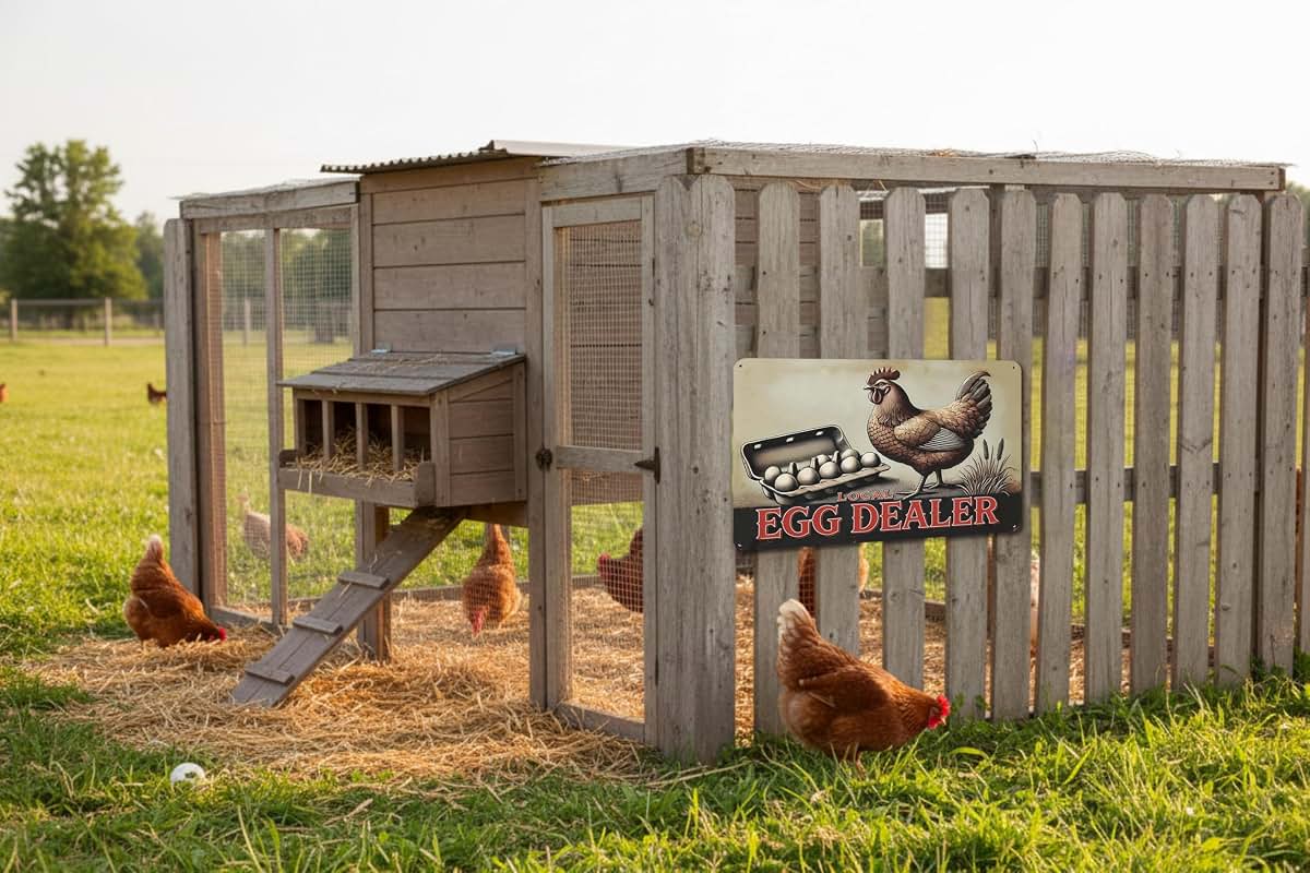 URVIP Local Egg Dealer Funny Chicken Coop Sign Aluminum 8x12 Inches