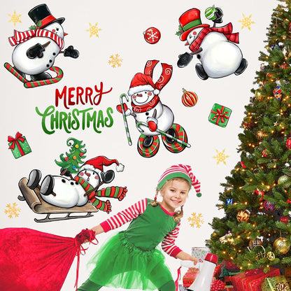 Christmas Snowman Wall Decals, 2 Sheets Vinyl Stickers for Home Holiday Decor