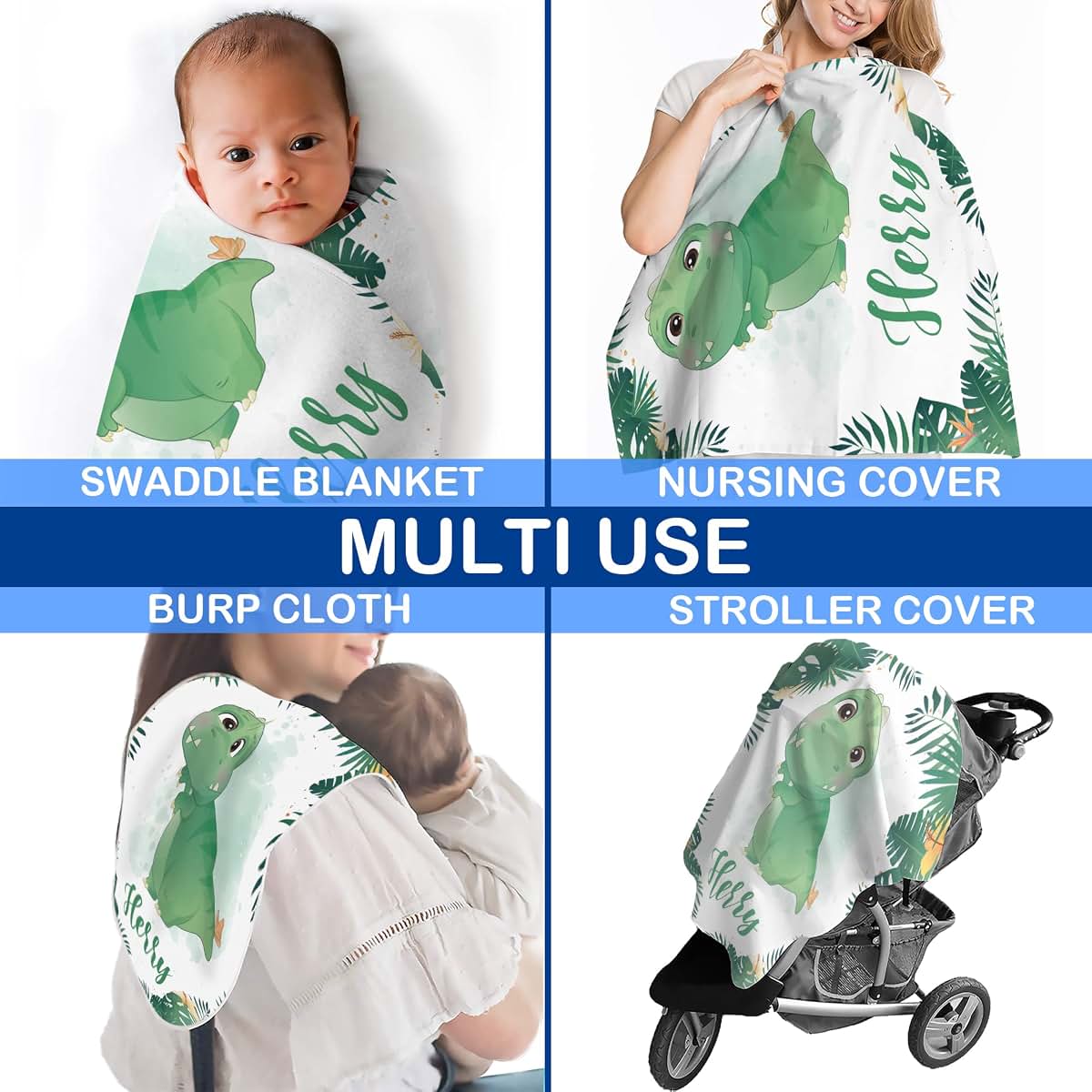 Voz Personalized Baby Blankets with Name, Customized Baby Blankets for Boys - Dinosaur Baby Blanket, Best Gift for (photo 3)