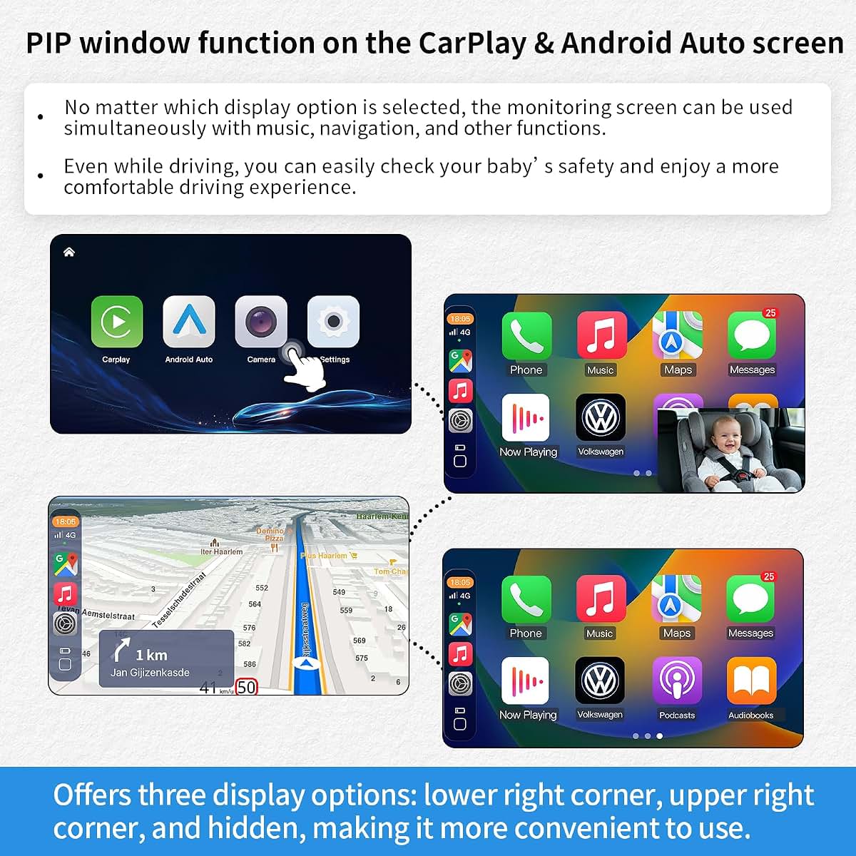 KIQIA Baby Car Camera with Wireless CarPlay & Android Auto Adapter (photo 4)