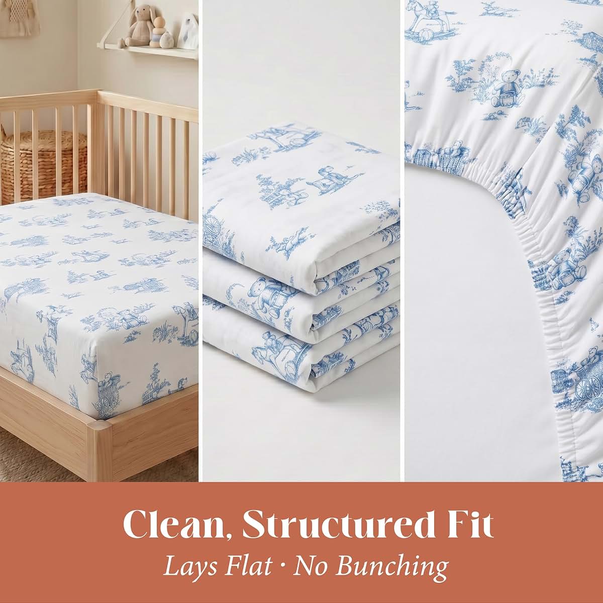 Ababy Custom Size Cotton Fitted Sheet In Blue Bear Toile (photo 4)