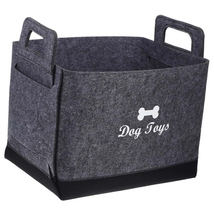 SOLUSTRE Pet Toy Storage Basket Felt Organizer Grey with Side Handles