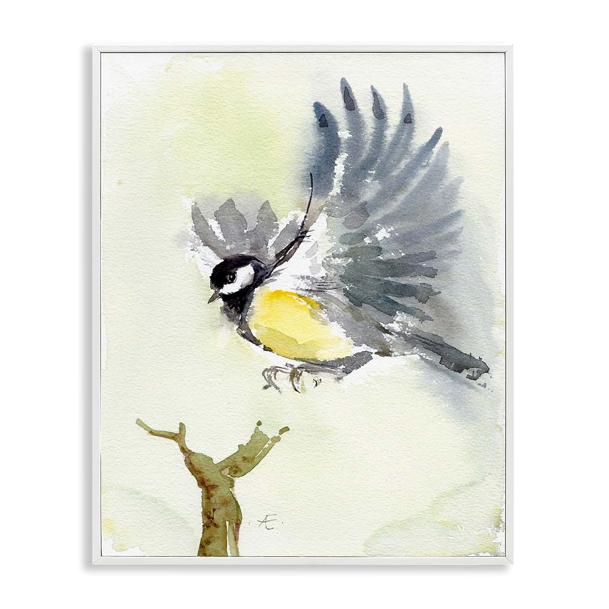 Stupell Industries Yellow Belly Bird Watercolor Framed Wall Art
