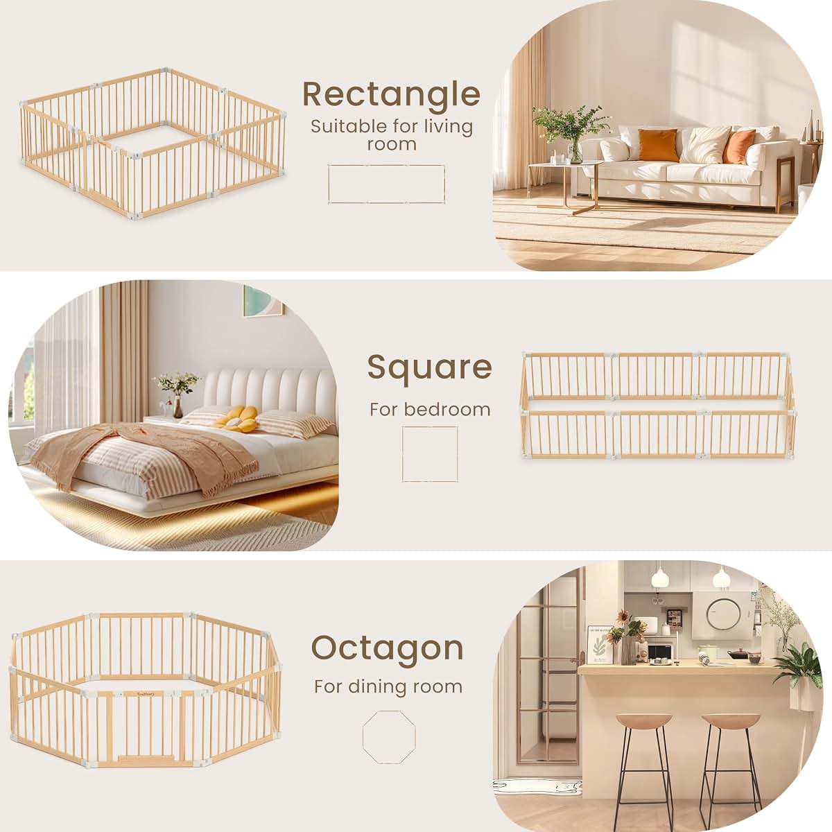 Wooden Baby Gate Playpen Foldable 10 Panel Expandable Play Yard