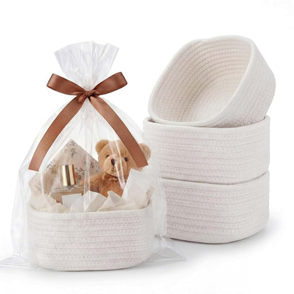 VIRETH HAUS 3 Pack Small Woven Baskets with Gift Bags, Ribbons, Wrap Papers