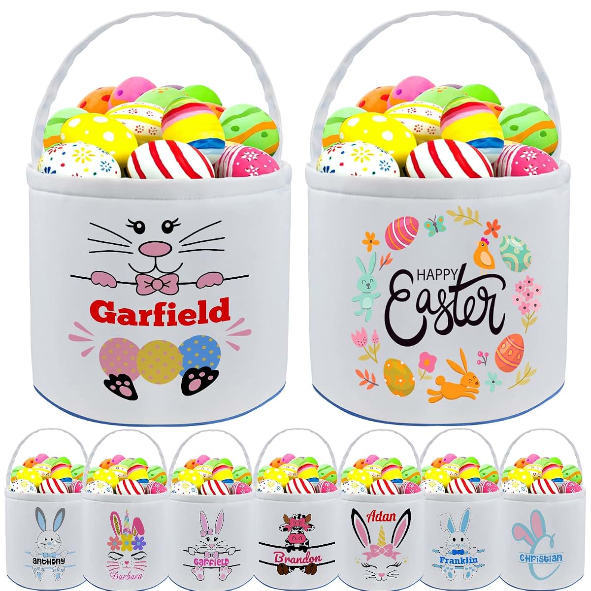 Farmelov Personalized Easter Baskets for Girls Boys Kids with Name Custom Buny Easter Basket Customized Easter Egg Tote