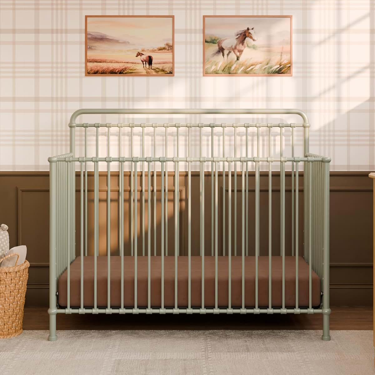 NAMESAKE Winston 4-in-1 Convertible Metal Baby Crib, Heirloom Sage