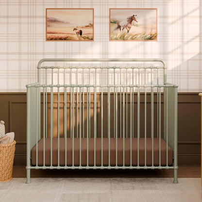 NAMESAKE Winston 4-in-1 Convertible Metal Baby Crib, Heirloom Sage