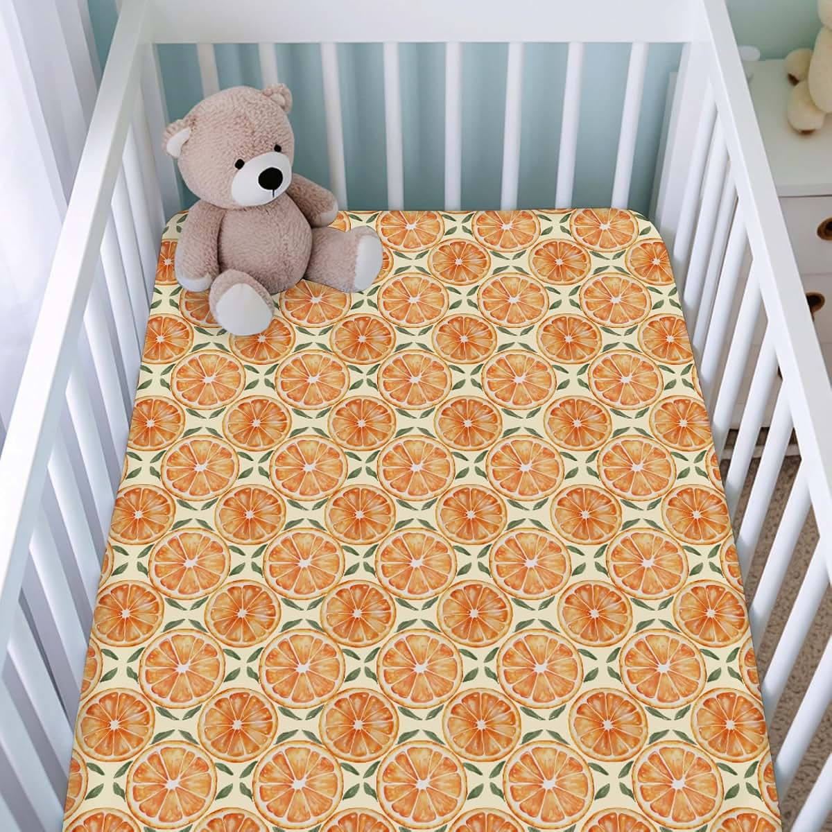 BabyOneStop Orange Tropical Fruit Crib Sheet for Standard Crib and Toddler Mattress, 52x28 Inch