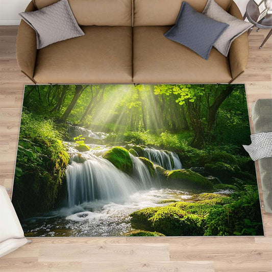 Hygiuid Natural Scenery Mossy Forest Area Rug, 4x5 Rectangular Low-Pile Carpet
