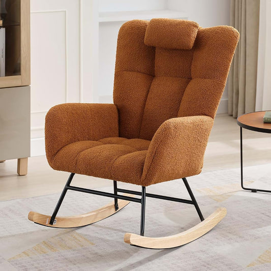 Attracoast Rocking Chair,250lbs Fabric Upholstered Glider Rocker Rocking Accent Chair with High Backrest,Side Pockets