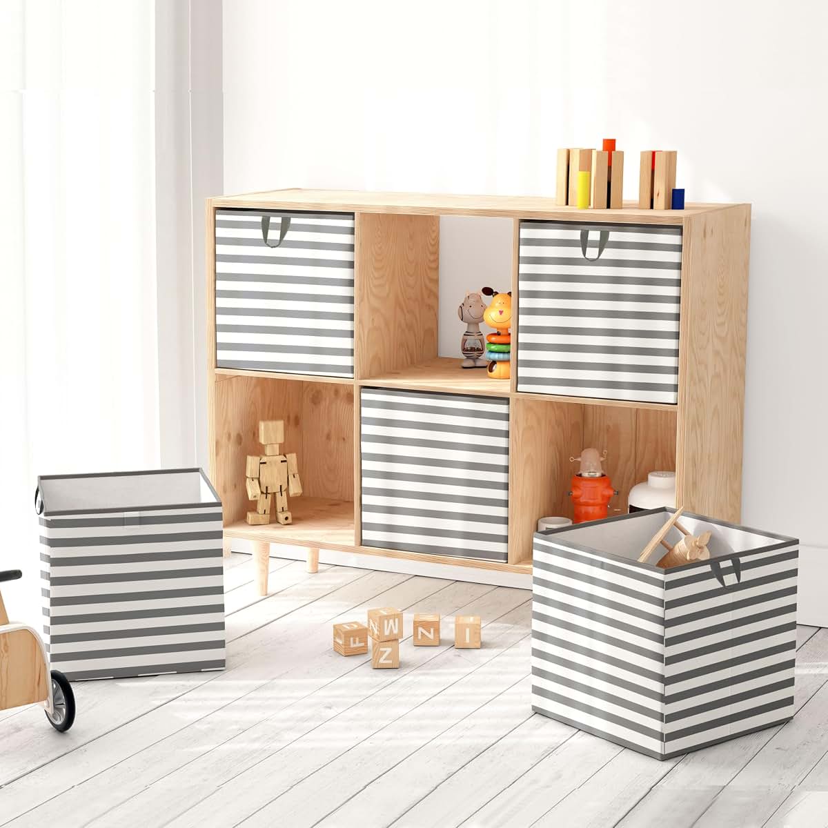Bacati Pin Stripes Grey White Kids Storage Small Tote (photo 2)