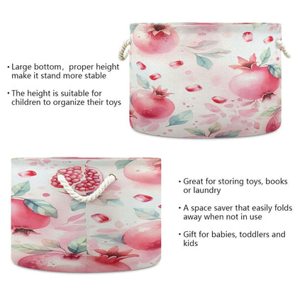 Burbuja Pomegranates Round Storage Basket with Cotton Rope Handles
