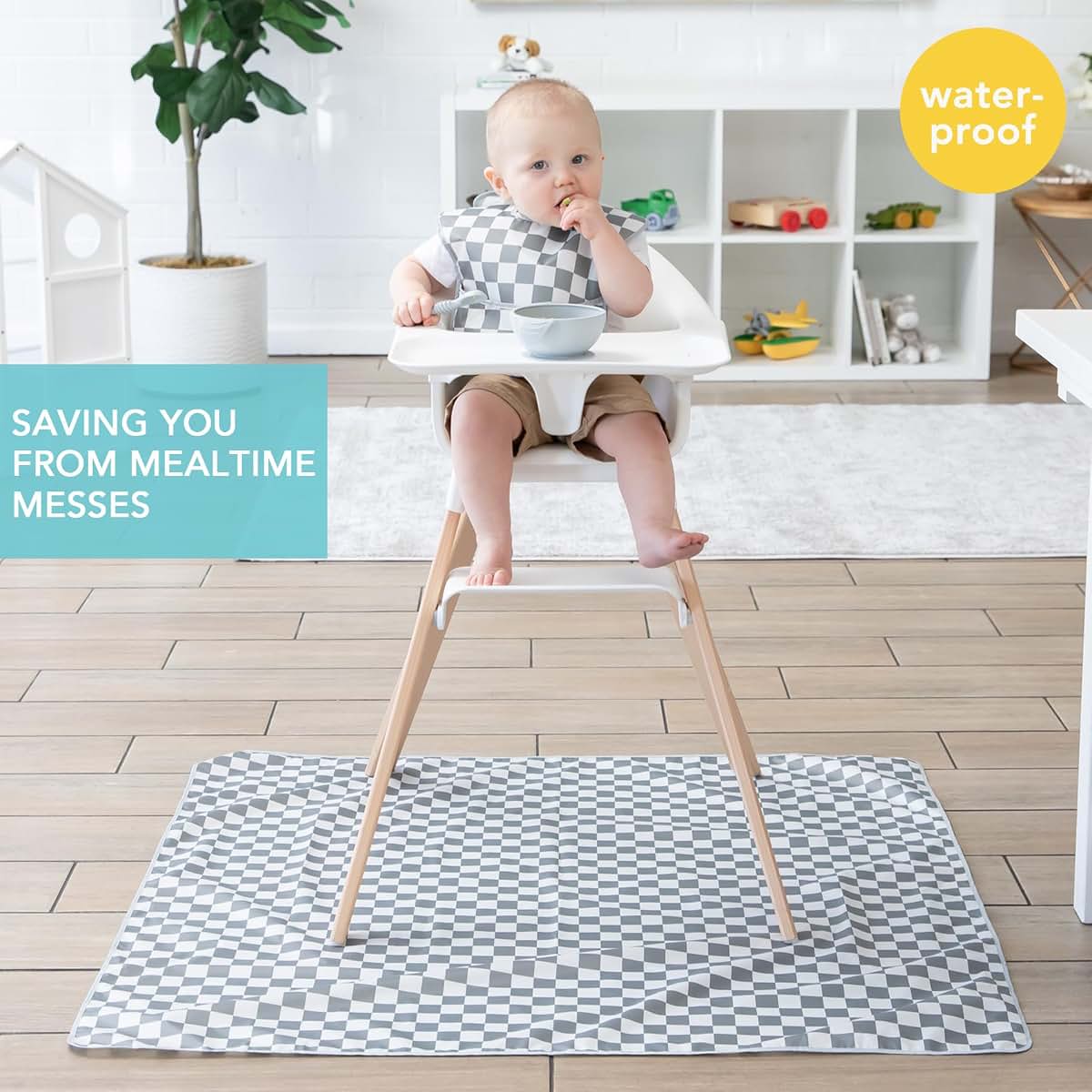 Bumkins Baby Splat Mat 42x42 Inch Waterproof Reusable Gray