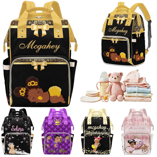 GKIVIGER Customized Diaper Bag For African Baby,Custom Black Gold Girl Mommy Nappy Bags With Adjustable Shoulder Straps