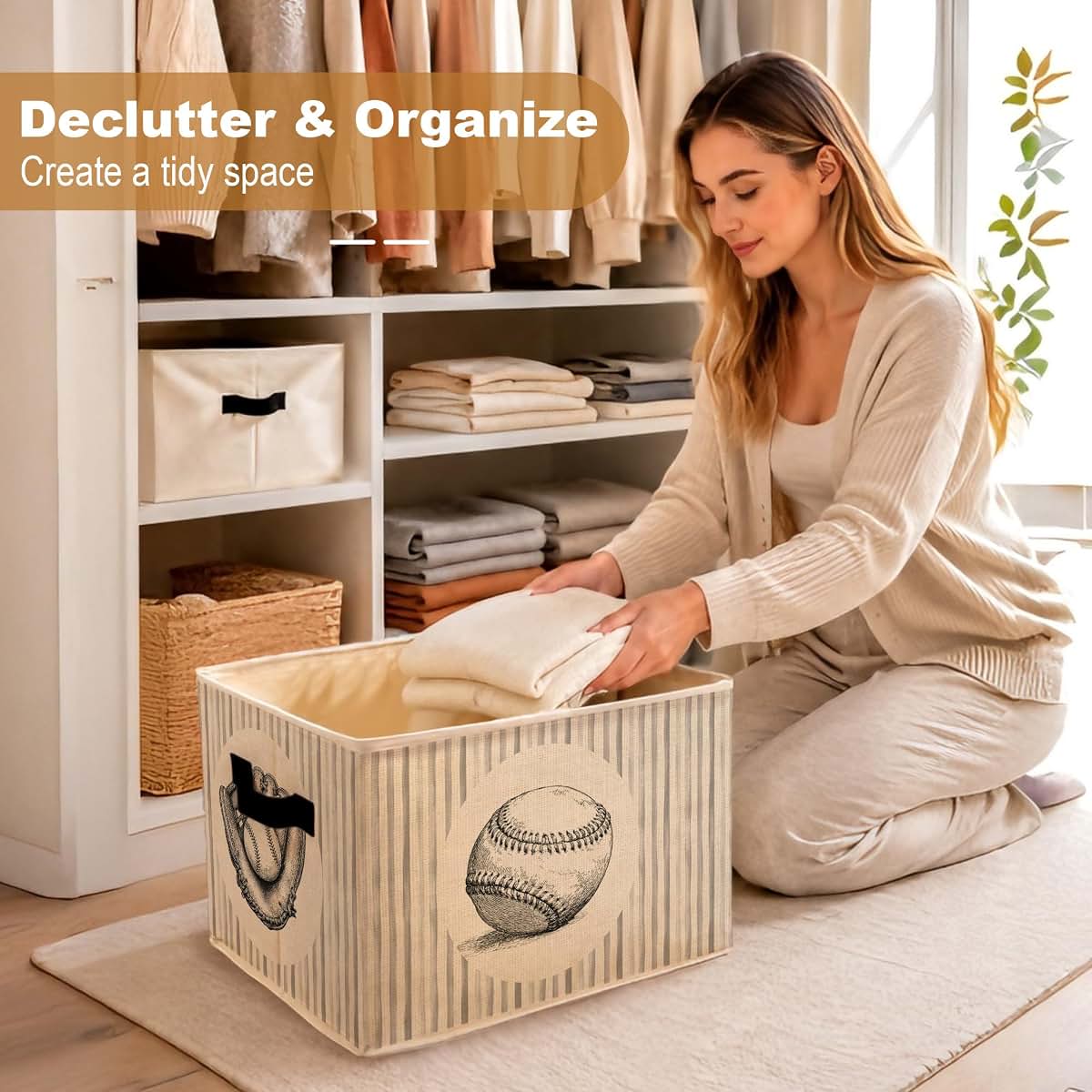 WPQTHIP Vintage Baseball Foldable Storage Basket