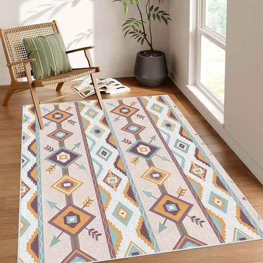 dyausi Mid-Century Modern 5x7 Rug - Striped Geometric Rug 2x4 - Pastel Area Rug for Living Room Bedroom, Eclectic