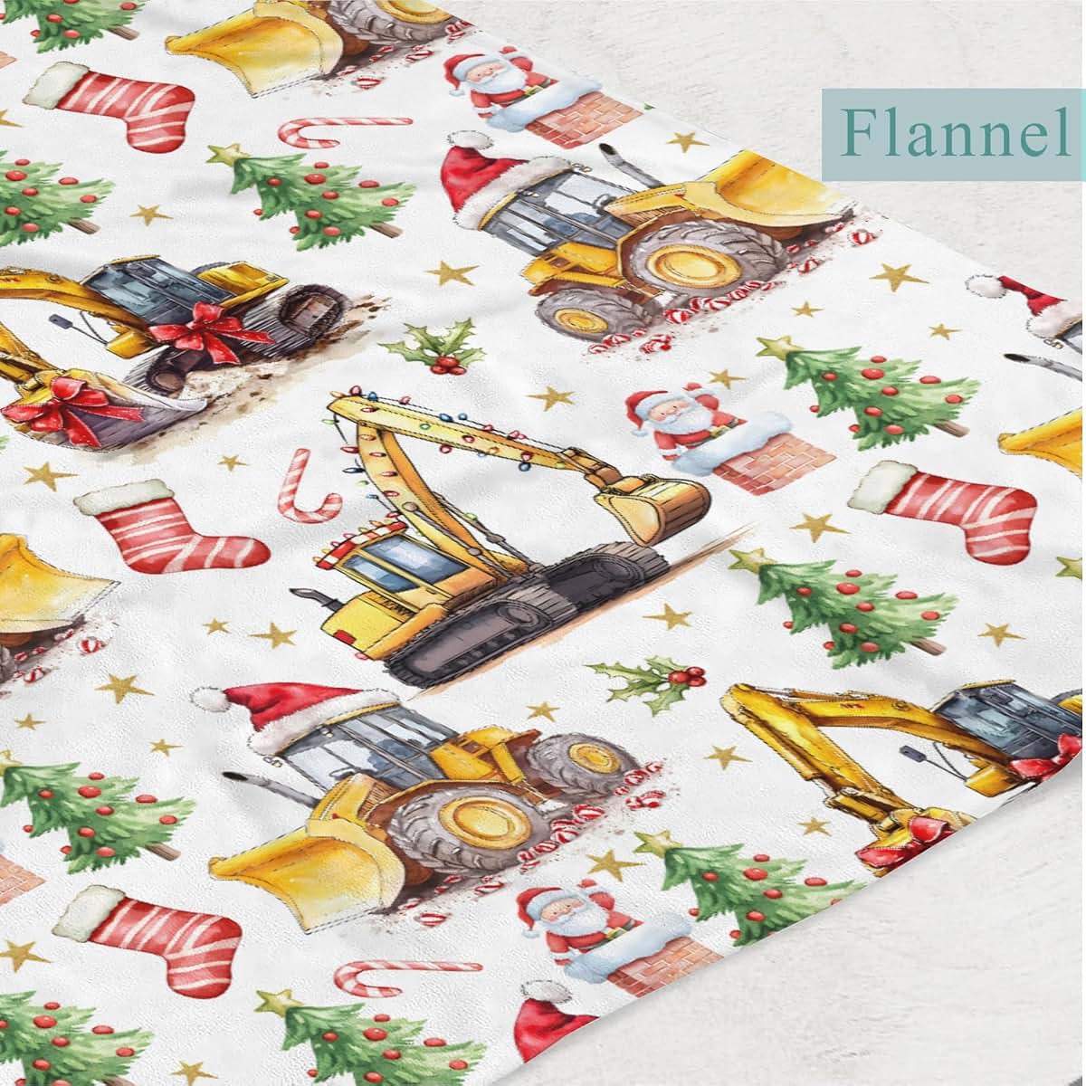 Wicbfdfv Cute Christmas Construction Trucks Santa Pine Trees Baby Boy Girl Blankets Vintage Digger Vehicles Candy Gift