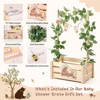 Wooden Forest Theme Baby Shower Crate with Adjustable Handle
