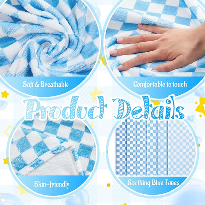 Fanfanwin 6 Pack Blue Checkered Microfiber Baby Blankets