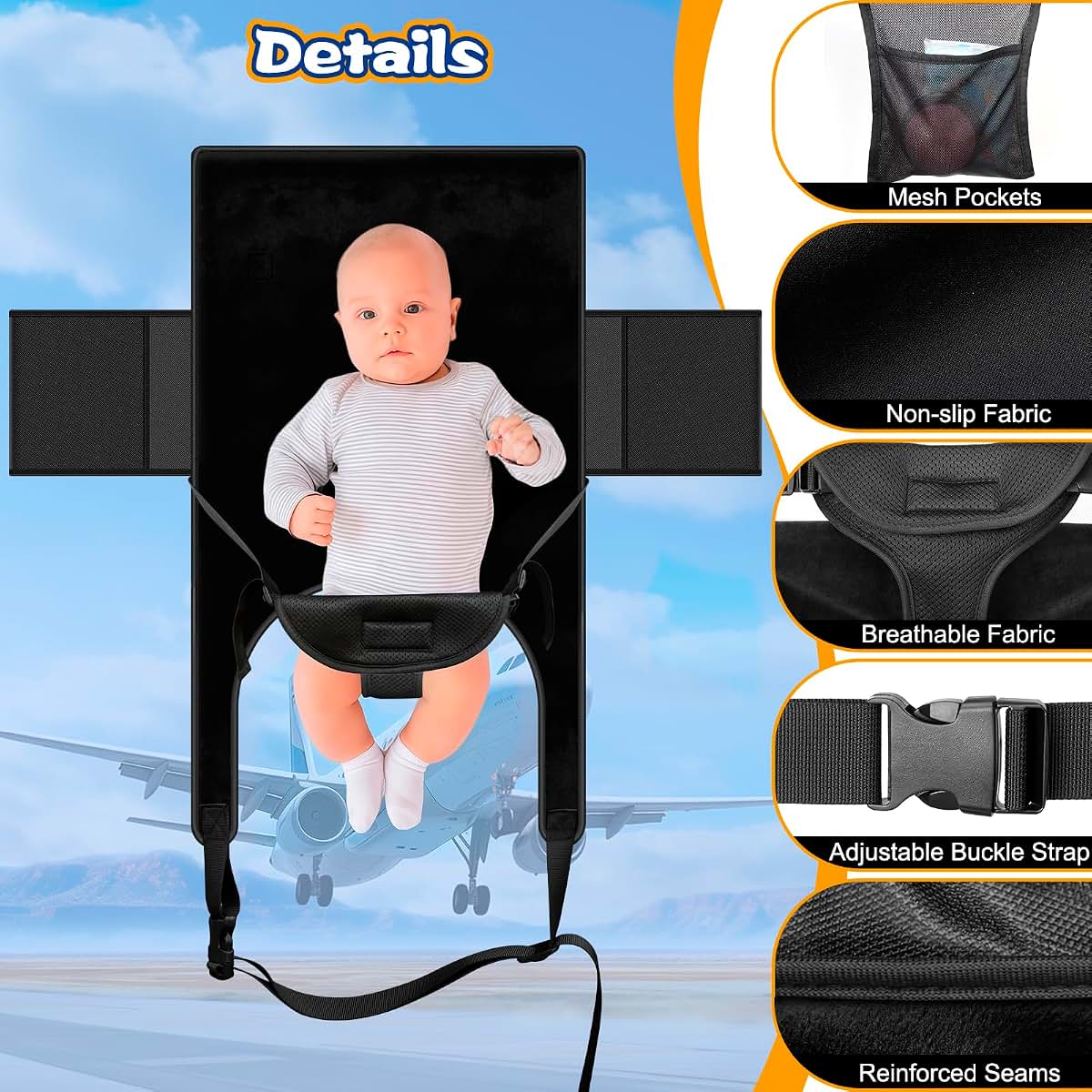 TRELC Portable Baby Travel Bed for Airplane, 1-6 Months, Foldable with Storage Bag
