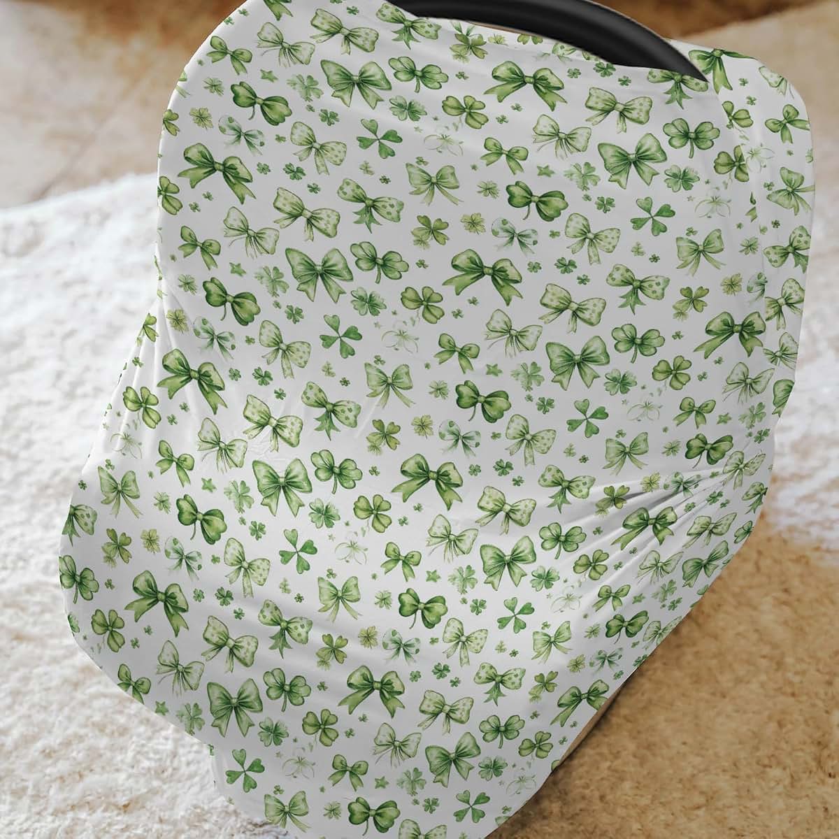 BabyOneStop Green Lucky Shamrocks Car Seat Cover 5-in-1 Stretchy Nursing Cover for Babies