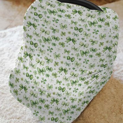 BabyOneStop Green Lucky Shamrocks Car Seat Cover 5-in-1 Stretchy Nursing Cover for Babies