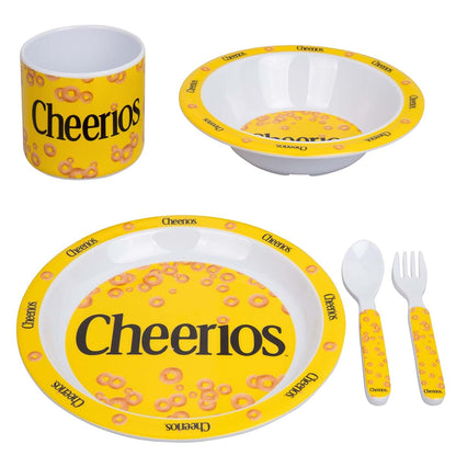 SCS Direct Cheerios 5pc Kids Plates Mealtime Feeding Set, Toddlers Dinnerware Dish Set