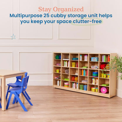 Ecr4kids 30 Cubby Mobile Tray Storage Cabinet In Natural Wood