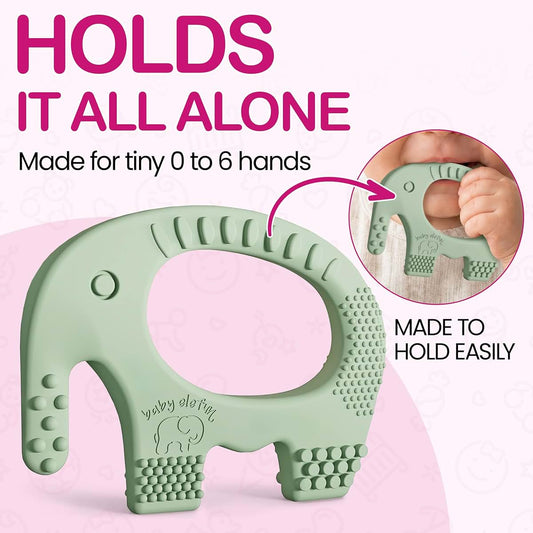 Baby Elefun Silicone Teething Toy In Olive
