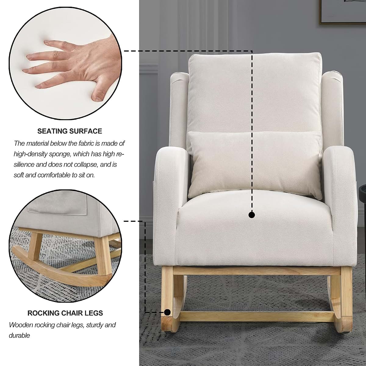 Fulvari Upholstered Modern Rocking Chair with High Back
