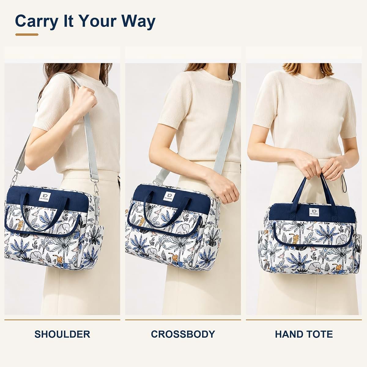Kixqul Diaper Bag Tote, Safari Navy Blue, Waterproof Oxford Travel Bag (photo 2)