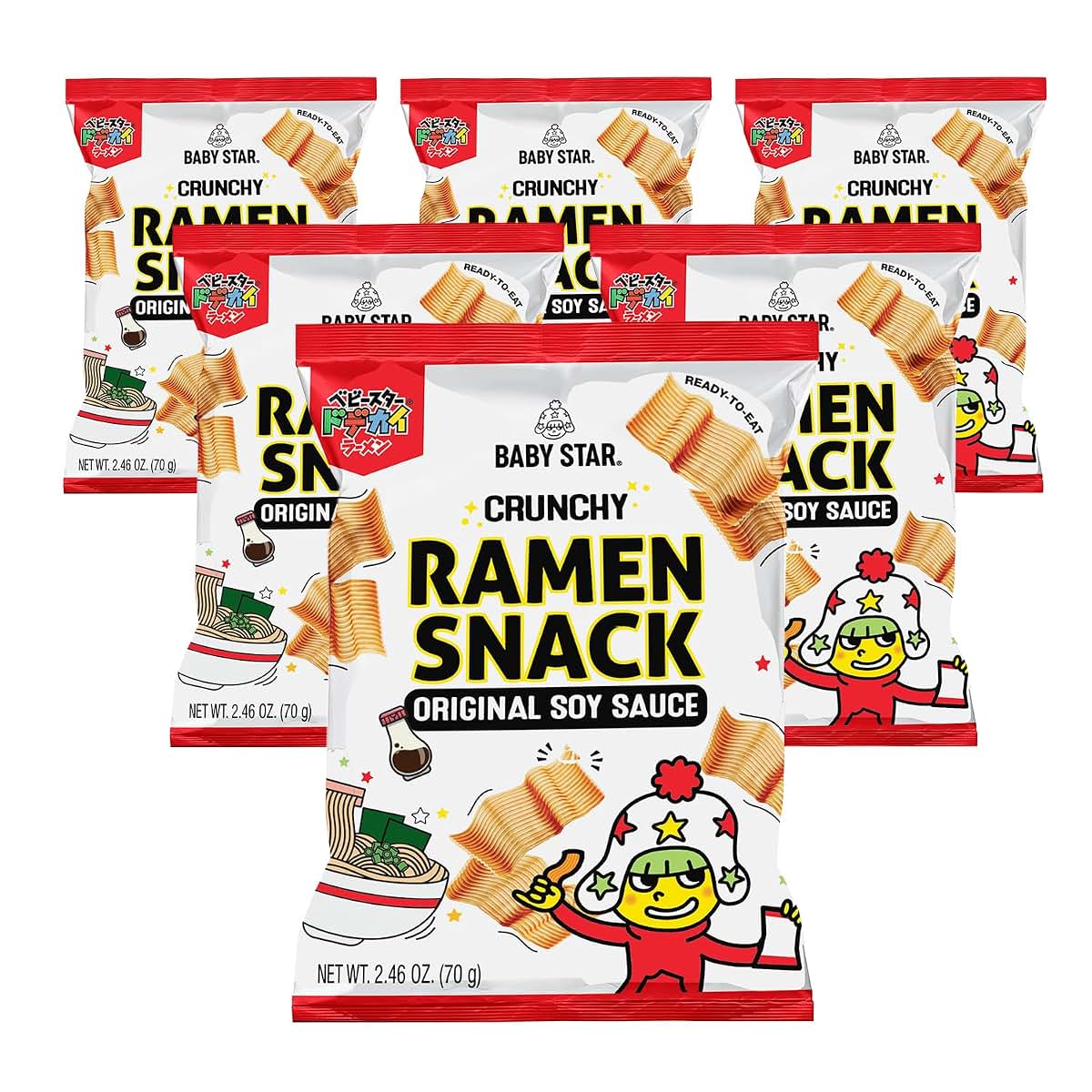 Baby Star Original Soy Sauce Crunchy Wide Ramen Snack 6 Pack