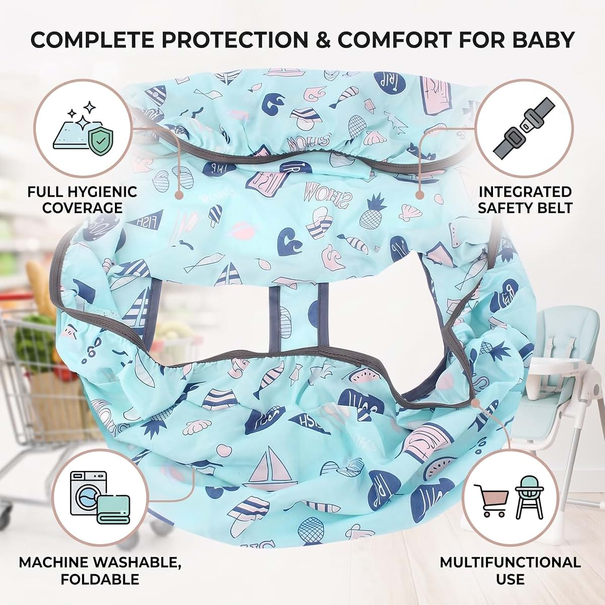SUNGOOYUE Baby Shopping Cart Cover with Seat Belt, Washable 25.5 Inch Cushion