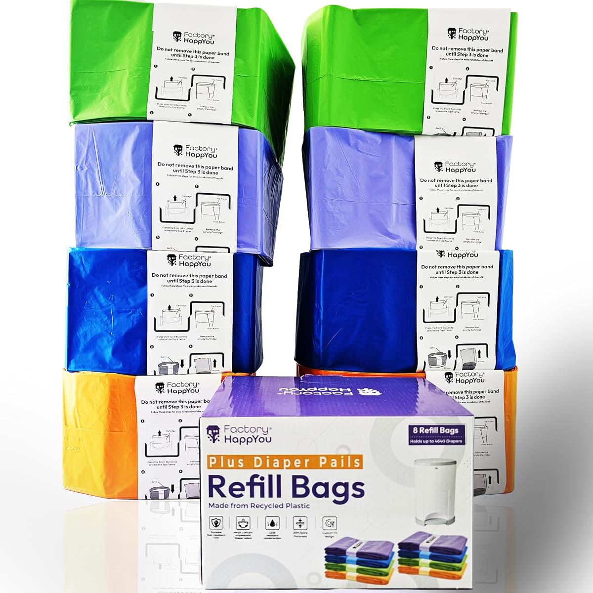 Factory Happyou® Pack of 8 Refills Compatible With Dekor Plus Diaper Pails, 394 Inches Long
