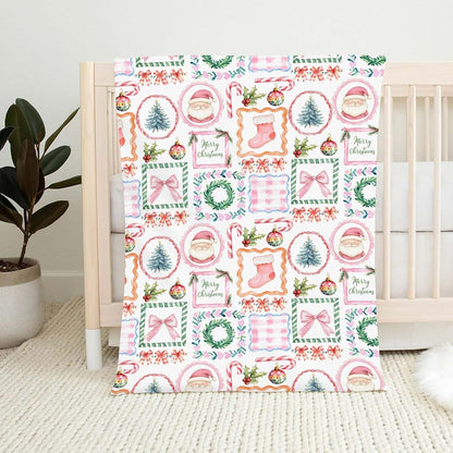 Wicbfdfv Christmas Santa Pine Trees Flannel Baby Blanket for Boys & Girls, 40x50 Inch