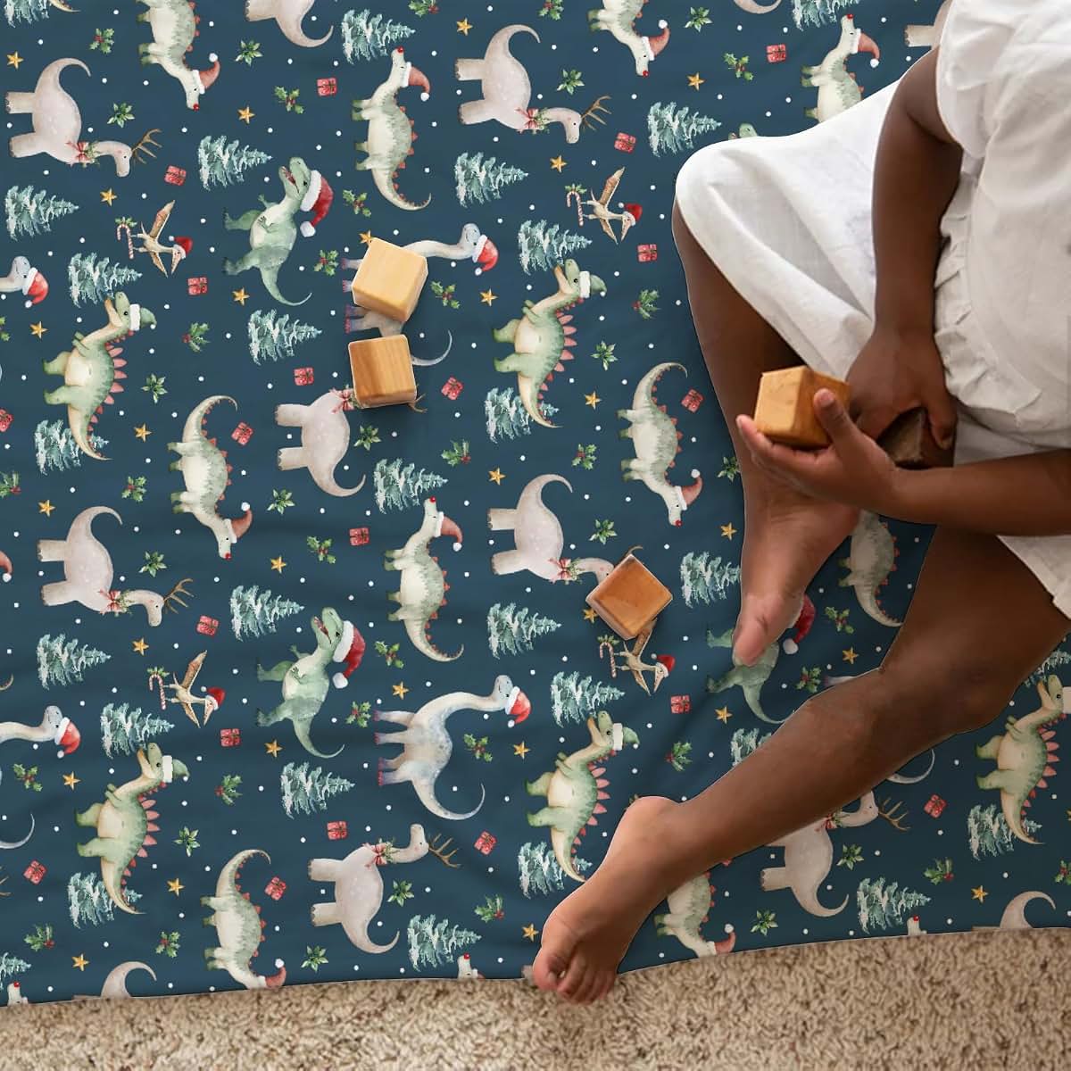 Flannel Dinosaur Christmas Baby Blanket, 60x80 Inch