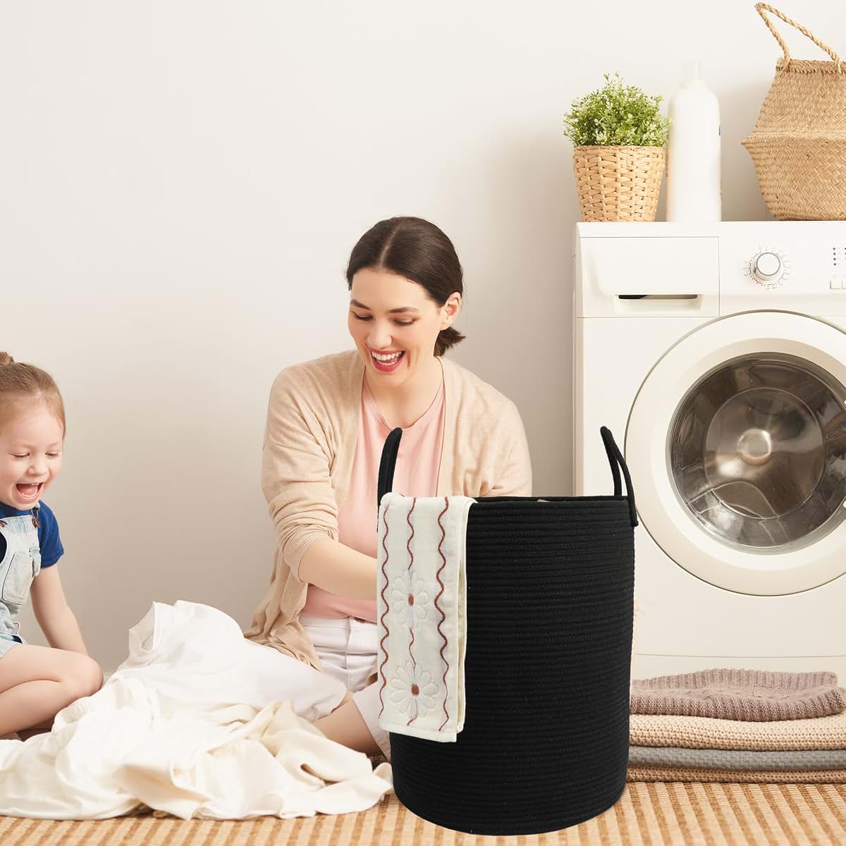 Junbole Woven Cotton Rope Laundry Hamper for Nursery Storage