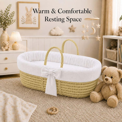 Ababy Moses Basket With Mattress, Fabric Liner & Polycotton Fitted Sheet - White Eyelet (photo 4)