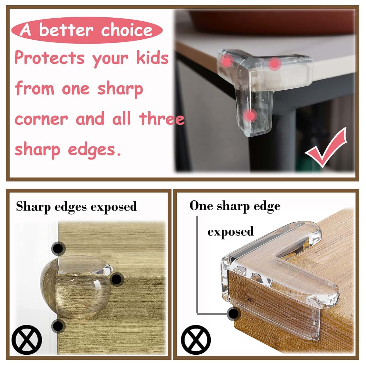 Saicheek 4Pcs Silicone T-Shaped Table Corner Protectors, Clear, 1.7 Inch