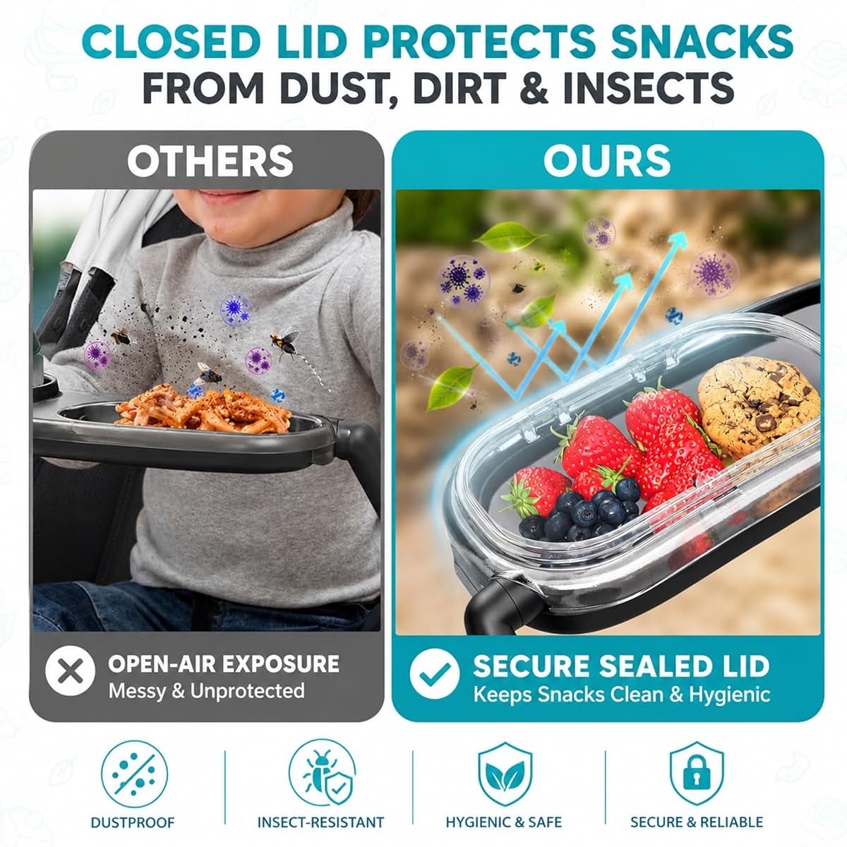 NWJY Snack Tray with Dustproof Lid for UPPAbaby Vista, Cruz & RumbleSeat